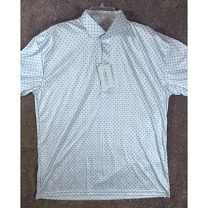 NWT Collars and Co Mens Performance Polo Shirt 2XL White Blue Geometric Print